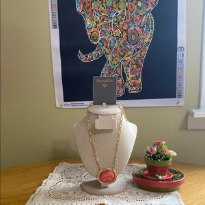 Style & Co Gold Tone Chain Necklace with Pink Pendant